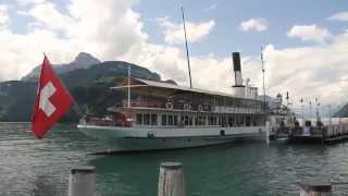 Steamboat leaving the dock in Brunnen Switzerland [upl. by Antonino162]