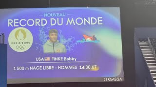 Bobby Finke wins Gold Mens 1500m Freestyle  World Record  2024 Paris Olympics  La Défense Arena [upl. by Yemrej]