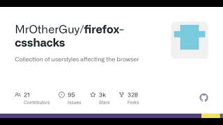 GitHub  MrOtherGuyfirefoxcsshacks Collection of userstyles affecting the browser [upl. by Akehsar]