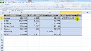 Excel Fehlerwerte durch leere Zelle ersetzen mit WENNFEHLER [upl. by Dorry]