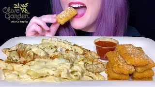 ASMR OLIVE GARDEN MUKBANG NO TALKING CREAMY CHICKEN FETTUCCINE ALFREDO  FRIED MOZZARELLA [upl. by Perl]