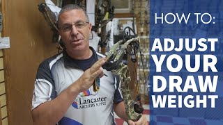 Bowhunting HowTo Draw Weight Adjustment  LancasterArcherycom [upl. by Enelam]