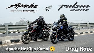 Bajaj Pulsar 220f Vs TVS Apache RTR 200 4V  Drag Race  TVS Vs Bajaj [upl. by Lukas]