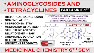 Aminoglycosides amp Tetracyclines complete  Part 4 Unit 1  Medicinal Chemistry 6th Semester [upl. by Atsillac]