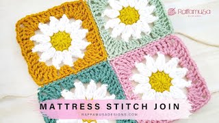 Mattress Stitch Joining for Crochet Granny Squares  RaffamusaDesigns [upl. by Wallas]