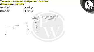 The outermost electronic configuration of the most electronegative element is a n s2 n p3 b [upl. by Schaper83]