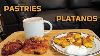 CHOCOLATE ALMOND PASTRIES AND FRIED PLANTAINS WITH SOUR CREAM BREAKFAST MUKBANG [upl. by Loriner]