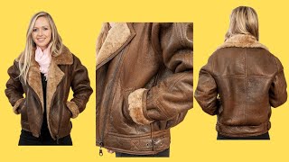 Womens Brown B3 WW2 Ginger Sheepskin Leather Jacket [upl. by Bradeord]