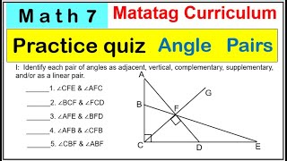 Math 7 Practice Quiz about Angle Pairs matatagcurriculum anglepairs matatag mathreviewer [upl. by Jannel]