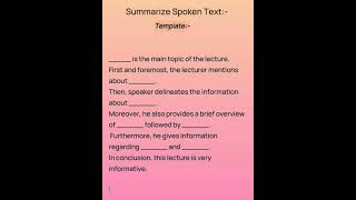 Summarize Spoken Text Template  PTE Summarize Spoken Text ptetips ptelistening template pte2023 [upl. by Widera]