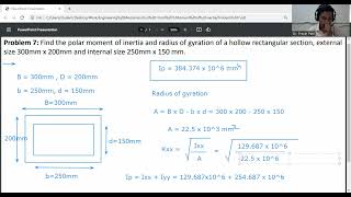 Problem 7Polar moment of inertia and radius of gyration of a hollow rectangular section [upl. by Ennairda]