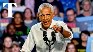 Obama raps Eminem song at Detroit rally [upl. by Ecinnaj624]