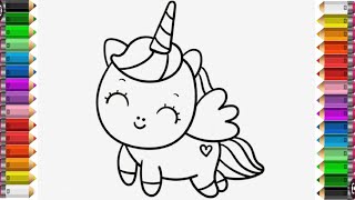 how to draw cute baby unicorn easy stepbystep unicorn drawing and colouring unicorn drawing easy [upl. by Afatsuom481]