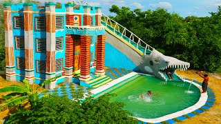 Full Video Building Creative 4Story Classic Mud Villa Swimming Pool amp Dinosaur Water Slide [upl. by Ahsinoj]