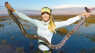 BARE HANDED Catching INVASIVE Burmese PYTHONS in the Everglades Python Hunting Florida [upl. by Esirahs]