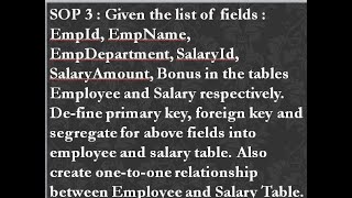 SOP 3  FYJC  Given the list of fields  EmpId EmpName EmpDepartment SalaryId SalaryAmount [upl. by Moriyama]