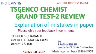 TSGENCO CHEMIST GRAND TEST 2 review  All the best  tsgenco chemistry [upl. by Joao]