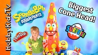 EPIC Spongebob Cone Head PlayDoh  Kinder Egg SURPRISE Hiding in Cone by HobbyKidsTV [upl. by Ric772]