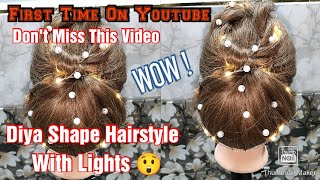 Diya Shape Hairstyle With Lights 😲 🪔 First Time On Youtube  Dont Miss It  Saba Makeup Studio [upl. by Osbourn]