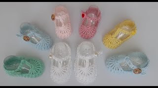 Sandalia a crochet ganchillo bebe recién nacida 03 meses crochet baby sandals crochet baby shoes [upl. by Ahsehyt]