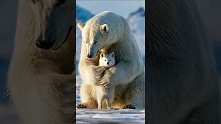 A confused fluffy fox cub believes a polar bear is his mum [upl. by Irami]