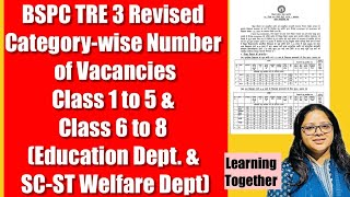 BSPC TRE 3 Revised Categorywise Vacancies 👈Class 1 to 5 amp Class 6 to 8 seats bpsclatestupdate [upl. by Most]