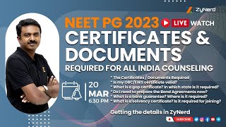 Certificates amp Documents Required for All India Counseling  NEET PG 2023 zynerd [upl. by Sunshine985]