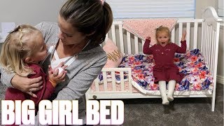 TRANSITIONING TODDLER INTO BIG GIRL BED  FIRST TIME IN TODDLER BED  MOM STRUGGLES [upl. by Kennedy]