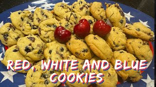 RED WHITE AND BLUE COOKIES FILLED WITH DRIED CHERRIES AND BLUEBERRIES [upl. by Ysirhc638]