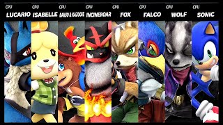 Lucario VS Isabelle VS Banjo amp Kazooie VS Incineroar VS Fox VS Falco VS Wolf VS Sonic Smash Ultimate [upl. by Aihsram]