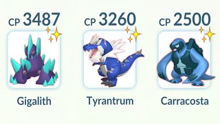 Triple rock shiny Gigalith Tyrantrum Carracosta team in Pokemon GO [upl. by Couhp]