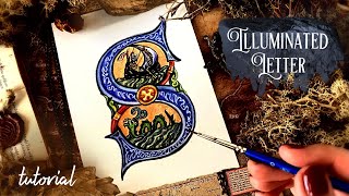 How to draw illuminated letter S  Medieval manuscript illumination tutorial with watercolor pencils [upl. by Senhauser887]