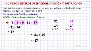 Números Enteros Operaciones Adición y Sustracción [upl. by Karrah]