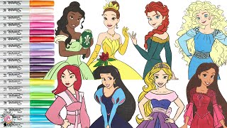 Disney Princess Coloring Book Compilation Color Swap Ariel Mulan Tiana Belle Merida Elsa Rapunzel [upl. by Jillane]