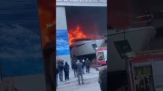 Yacht damaged in fire at the Ferretti shipyard in Cattolica 🛥️🚒🔥 [upl. by Ben497]