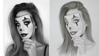 THIS REALLY WORKS How to draw the portrait using Loomis method  One pencil drawing halloween [upl. by Adidnere]