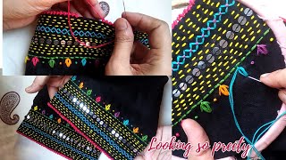 Beautiful Hand Embroidery Sleeves Design  Sequence Design  SALEEQA Channel [upl. by Hervey946]