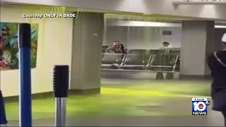 Neongreen liquid pouring from ceiling at Miami airport perplexes travelers [upl. by Asilaj506]