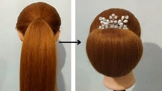 Perfect Simple Bun Hairstyle For Wedding FunctionLatest Hairstyle For Ladies In Marriagetrending [upl. by Colene]