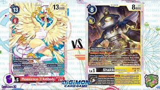 DIGIMON TCG Phoenixmon X Red vs Shakkoumon YellowBlack [upl. by Bozuwa]