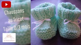 Chaussons bébé 03 mois au tricot [upl. by Erin923]