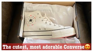 Unboxing Converse Chuck Taylor All Star Lift Platform Embroidered Little Flowers Sneakers  ASMR [upl. by Lleret771]