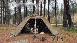 Rain Camping in LARGE Hot Tent  Rain Sounds [upl. by Petersen418]