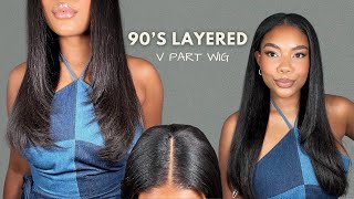 The Perfect 90s Layered Yaki Textured Middle V Part Wig For Natural amp Relaxed Hair Ft My First Wig [upl. by Mosby]