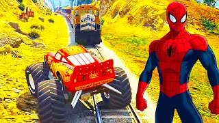 SPIDERMAN Cartoon Train for Kids amp LIGHTNING McQueen Monster Truck Nursery Rhymes Childrens Songs [upl. by Darrej]