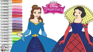 Disney Princess Coloring Book Pages Snow White and Belle Ball Gowns [upl. by Proctor]