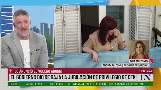 El Gobierno dio de baja la jubilación de privilegio de CFK lo anunció el vocero Adorni [upl. by Zzahc]