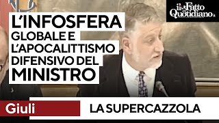 Il ministro Giuli parla di quotApocalittismo difensivoquot e quotInfosfera globalequot M5s quotSupercazzolaquot [upl. by Einitsed]