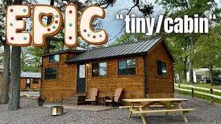 WOW a tiny house log cabin in a CLASS by ITSELF Tiny Home Tour [upl. by Strep]