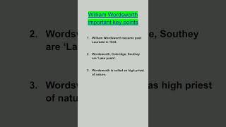 William Wordsworth important key points shorts ytshorts [upl. by Jacinda]